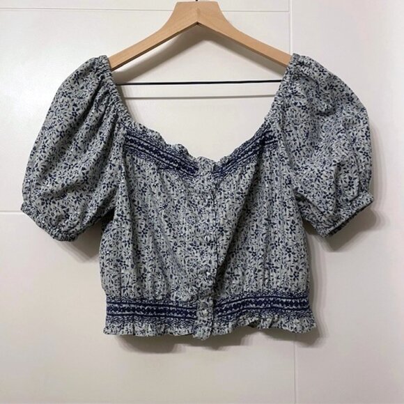 Madewell Blue Jeanette Crop Peasant Top Florentine Floral Size Small - Picture 4 of 16